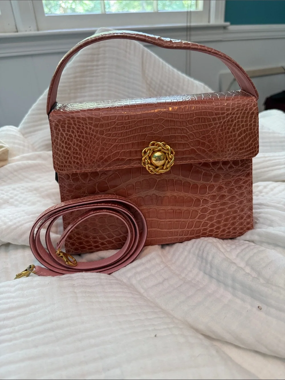 Vintage Olop genuine crocodile Top-Handle Bag in Dusty Rose